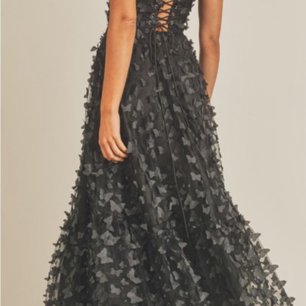 NWT Mable Dress 3D butterfly dress Black w silver edges on wings - corset XS S M